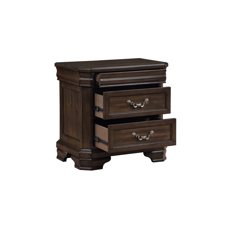Benjara Lynda Nightstand- 2 Drawers Metal Handles- Brown Acacia Wood- 28 Inch