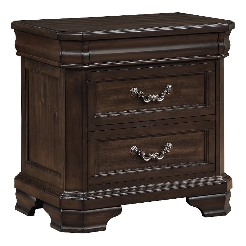 Benjara Lynda Nightstand- 2 Drawers Metal Handles- Brown Acacia Wood- 28 Inch