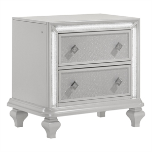 Benjara Stacy Nightstand with 2 Drawers and LED Lights- Silver and White Wood