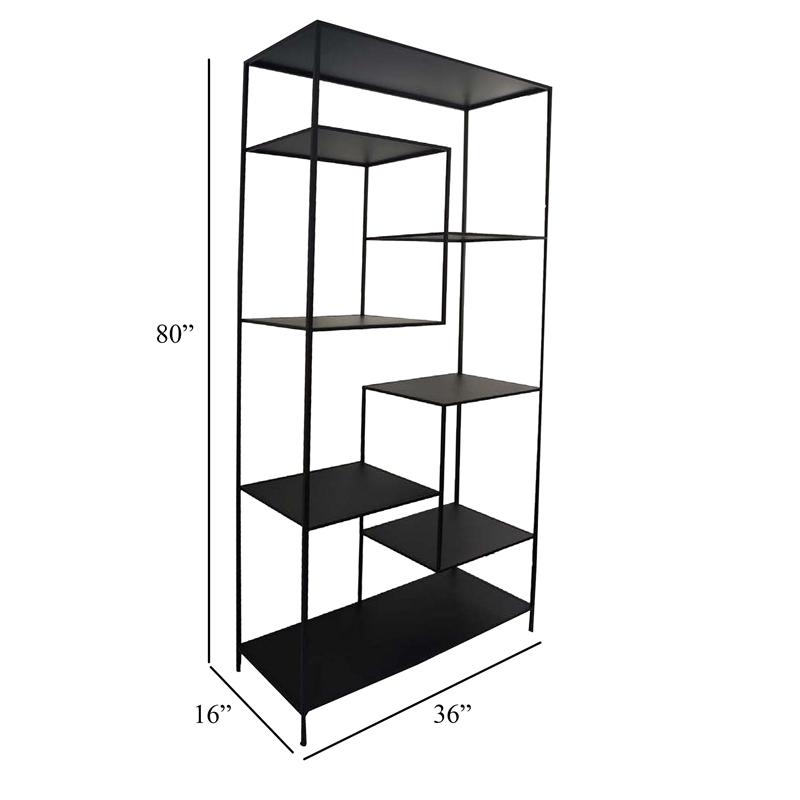 Benjara Dean Plant Stand with 8 Shelves and Tiered Design- Black Metal 80 Inch
