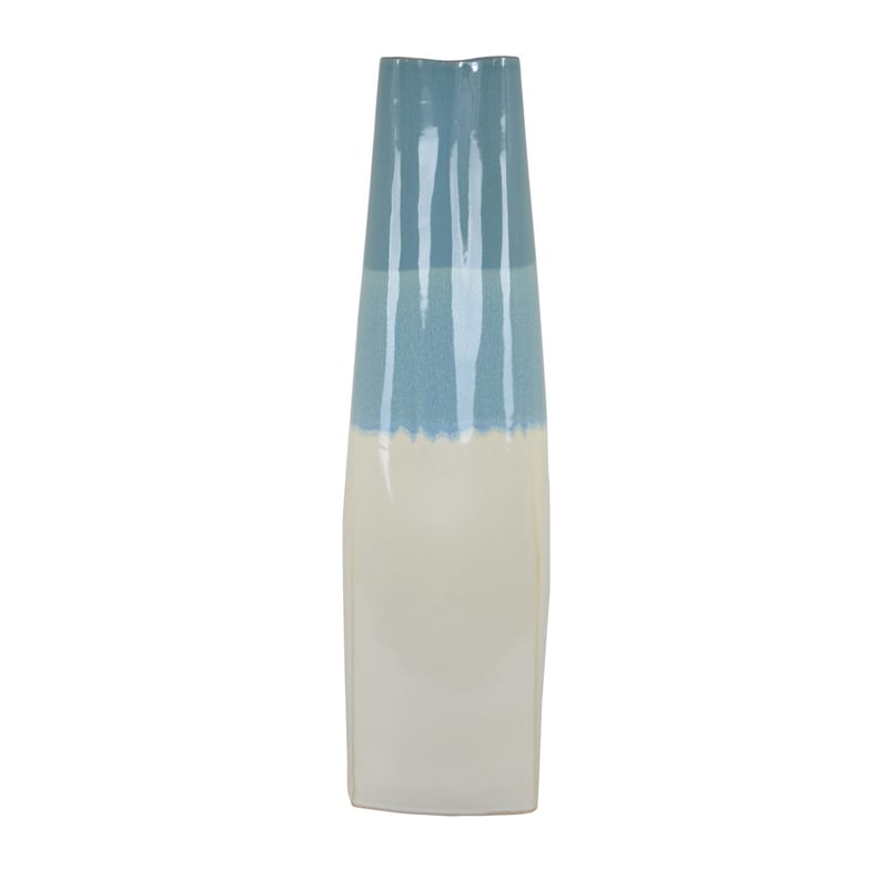 Benjara Cobb Accent Vase- Slender Silhouette Blue White Ceramic 27 Inch
