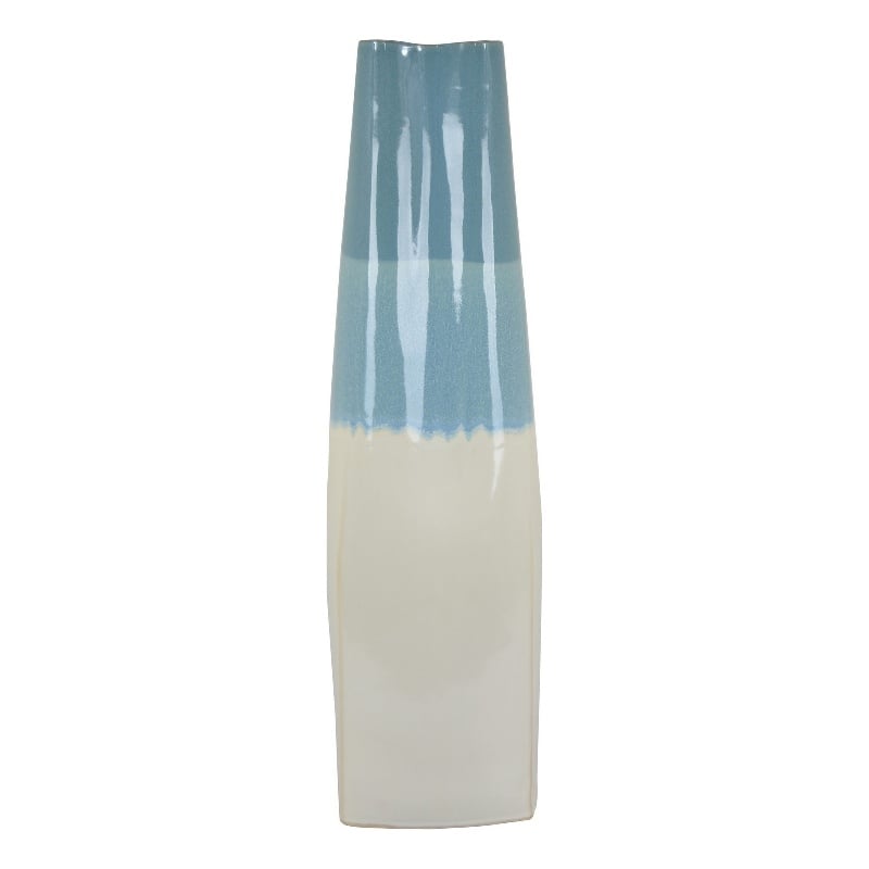 Benjara Cobb Accent Vase- Slender Silhouette Blue White Ceramic 27 Inch