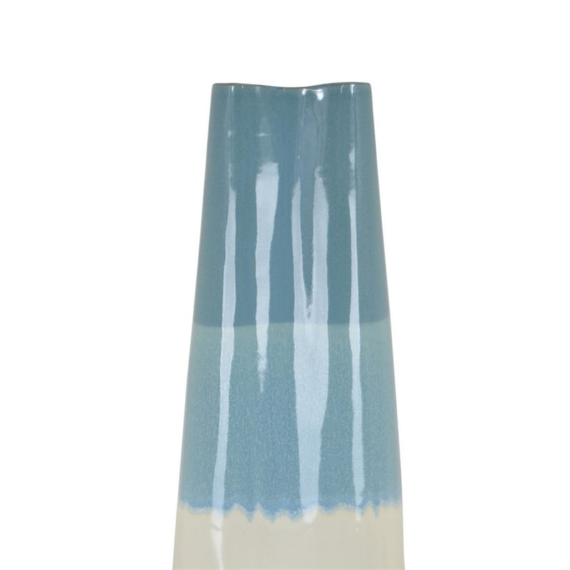 Benjara Cobb Accent Vase- Slender Silhouette Blue White Ceramic 27 Inch
