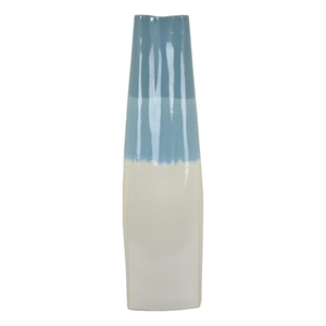 Benjara Cobb Accent Vase- Slender Silhouette Blue White Ceramic 27 Inch