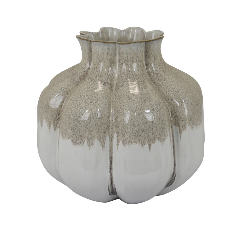 Benjara Roxy Rounded Vase with Scalloped Rim- Multi Colored Ceramic 11 Inch