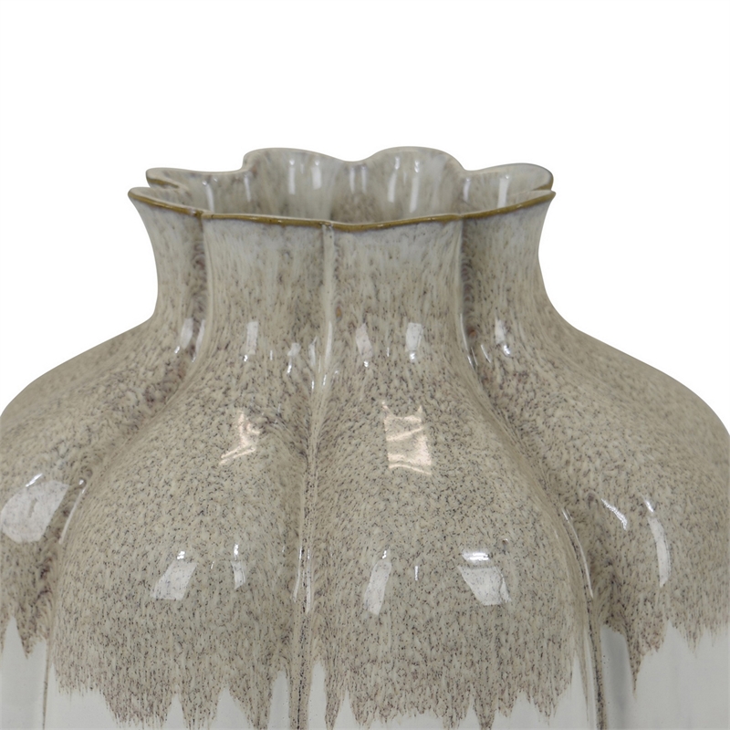 Benjara Roxy Rounded Vase with Scalloped Rim- Multi Colored Ceramic 11 Inch