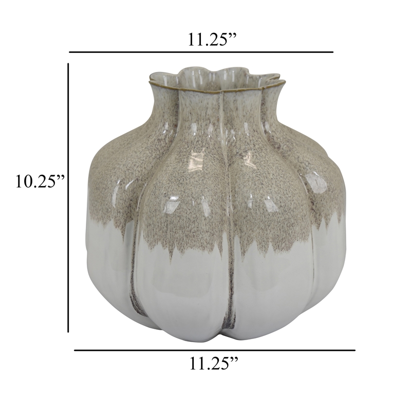 Benjara Roxy Rounded Vase with Scalloped Rim- Multi Colored Ceramic 11 Inch