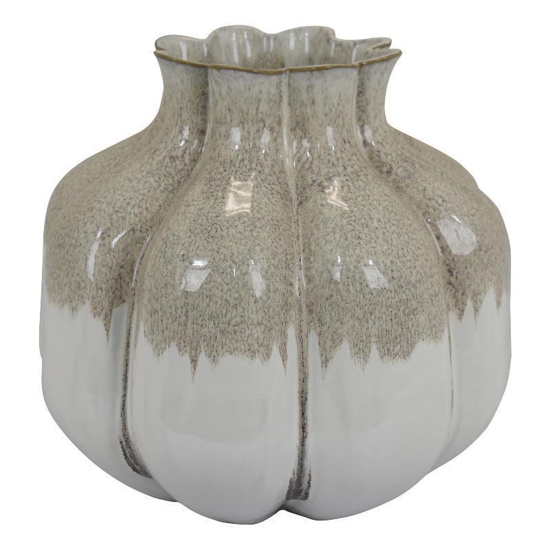 Benjara Roxy Rounded Vase with Scalloped Rim- Multi Colored Ceramic 11 Inch