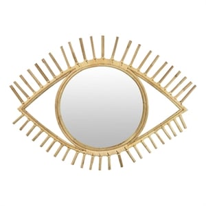 Benjara Eric Round Mirror Wall Decor- Eye Shaped Brown Natural Fiber 34 Inch