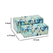 Benjara Jenny Small Decorative Box Set of 2- Abstract Marbled Teal Blue Glass