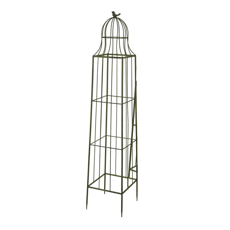 Benjara Meryl Plant Trellis Set of 2- Garden Tall Cage Design- Green Metal