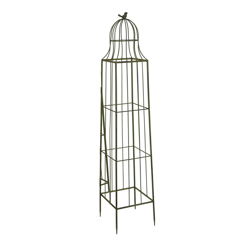Benjara Meryl Plant Trellis Set of 2- Garden Tall Cage Design- Green Metal