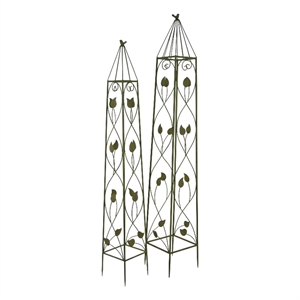 Benjara Kanye Garden Trellis Set of 2- Leaf Details Vertical Plant Green Metal