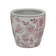Benjara Kerry Accent Planter Pot Set of 4- Pink Floral Pattern- White Ceramic