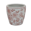 Benjara Kerry Accent Planter Pot Set of 4- Pink Floral Pattern- White Ceramic