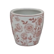 Benjara Kerry Accent Planter Pot Set of 4- Pink Floral Pattern- White Ceramic