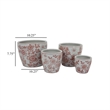 Benjara Kerry Accent Planter Pot Set of 4- Pink Floral Pattern- White Ceramic