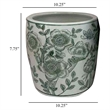 Benjara Kerry Accent Planter Pot Set of 4- Green Floral Pattern- White Ceramic