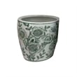 Benjara Kerry Accent Planter Pot Set of 4- Green Floral Pattern- White Ceramic