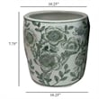Benjara Kerry Accent Planter Pot Set of 4- Green Floral Pattern- White Ceramic