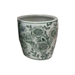 Benjara Kerry Accent Planter Pot Set of 4- Green Floral Pattern- White Ceramic