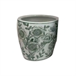 Benjara Kerry Accent Planter Pot Set of 4- Green Floral Pattern- White Ceramic