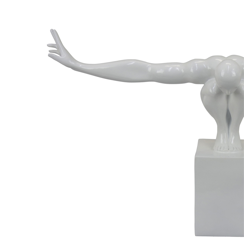 Benjara Accent Decor- Male Athlete Statuette- Modern White Resin- 31 Inch