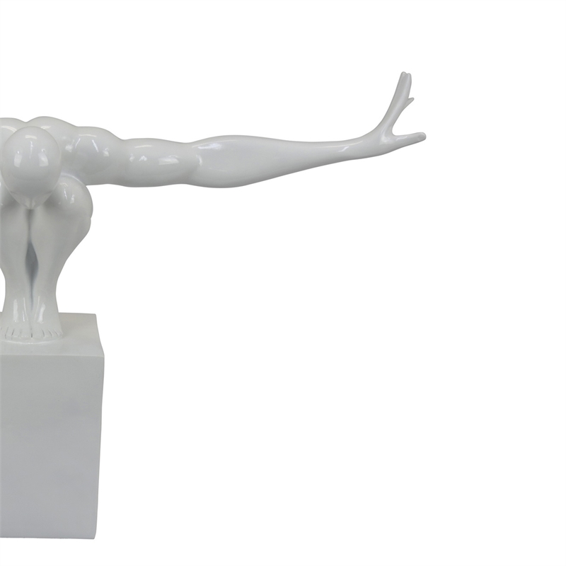 Benjara Accent Decor- Male Athlete Statuette- Modern White Resin- 31 Inch