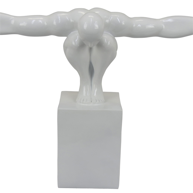 Benjara Accent Decor- Male Athlete Statuette- Modern White Resin- 31 Inch