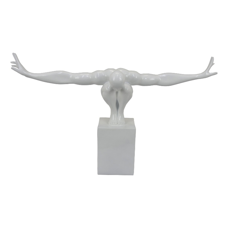Benjara Accent Decor- Male Athlete Statuette- Modern White Resin- 31 Inch