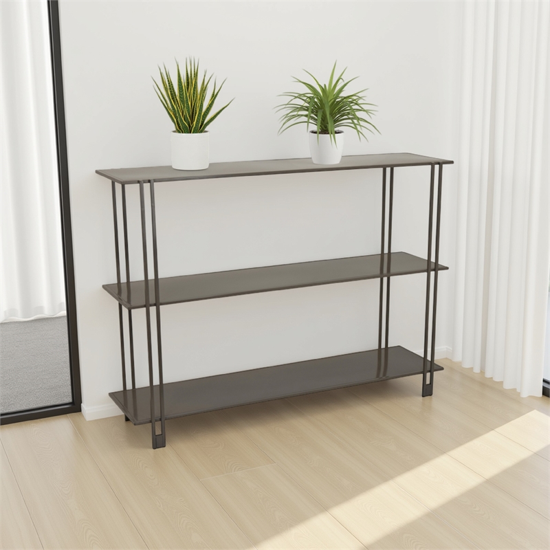 Benjara Bush Plant Display Stand- Modern 3 Tier Gray Metal Finish- 32 Inch