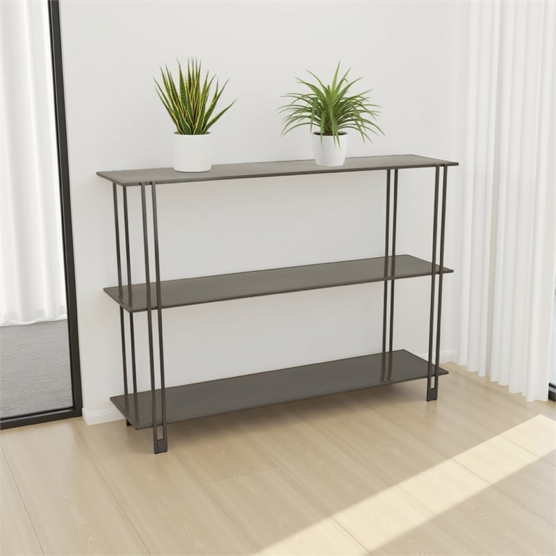 Benjara Bush Plant Display Stand- Modern 3 Tier Gray Metal Finish- 32 Inch