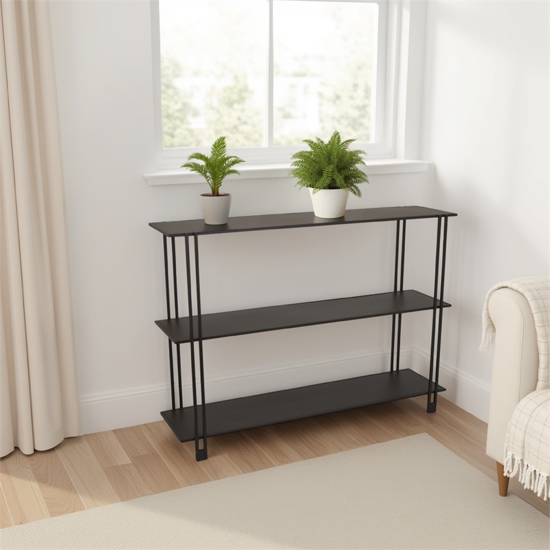 Benjara Bush Plant Display Stand- Modern 3 Tier Brown Metal Finish- 32 Inch