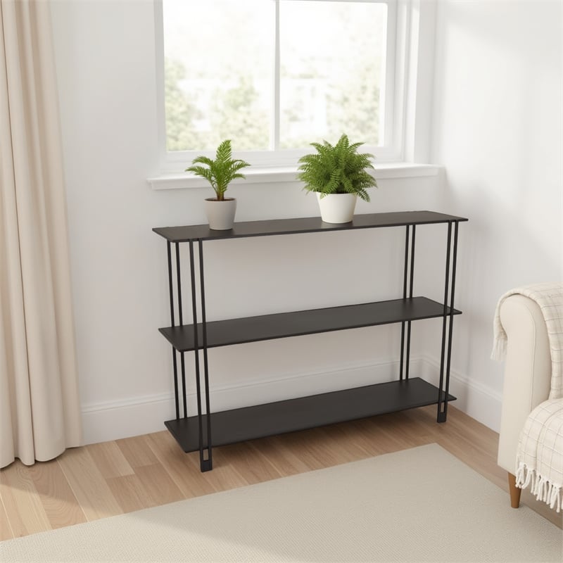 Benjara Bush Plant Display Stand- Modern 3 Tier Brown Metal Finish- 32 Inch