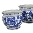 Benjara 3pc Modern Planter- Japanese Inspired Art Design- Blue White Ceramic