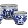 Benjara 3pc Modern Planter- Japanese Inspired Art Design- Blue White Ceramic