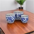Benjara 3pc Modern Planter- Japanese Inspired Art Design- Blue White Ceramic