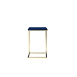 Benjara Zen Side End Table- C Shape Gold Base- Navy Blue Lacquer Top