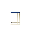 Benjara Zen Side End Table- C Shape Gold Base- Navy Blue Lacquer Top