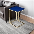 Benjara Zen Side End Table- C Shape Gold Base- Navy Blue Lacquer Top