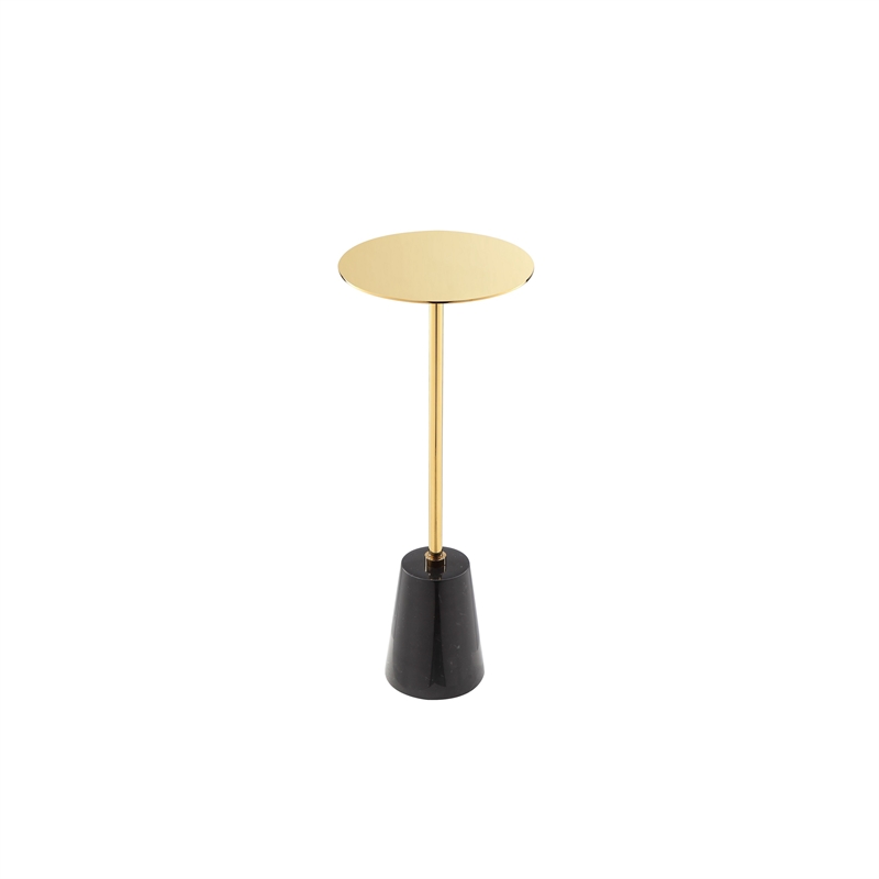 Benjara Sen Side End Drink Table- Gold Metal Round Top w Black Marble Base