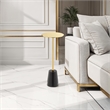 Benjara Sen Side End Drink Table- Gold Metal Round Top w Black Marble Base