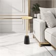 Benjara Sen Side End Drink Table- Gold Metal Round Top w Black Marble Base