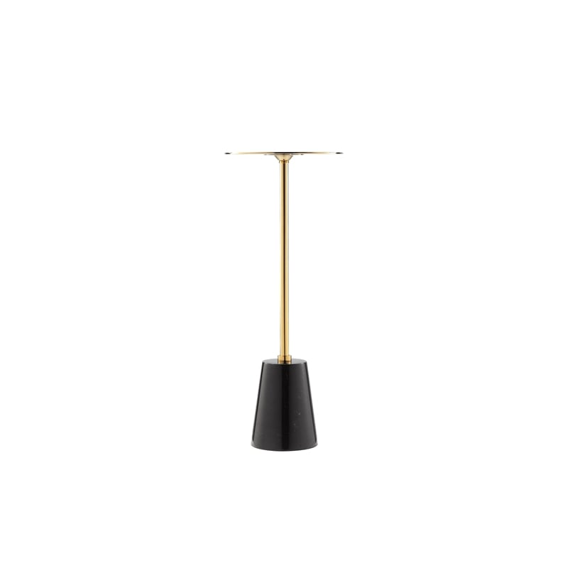 Benjara Sen Side End Drink Table- Gold Metal Round Top w Black Marble Base