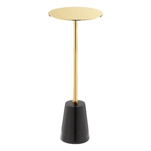 Benjara Sen Side End Drink Table- Gold Metal Round Top w Black Marble Base