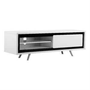 Benjara Hle TV Stand Media Console- Low Profile 59&quot White Black Lacquer