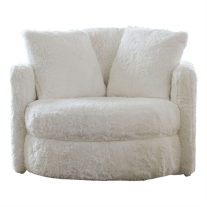 Benjara Rane Swivel Accent Chair- 49&quot Extra Soft White Chenille Upholstery