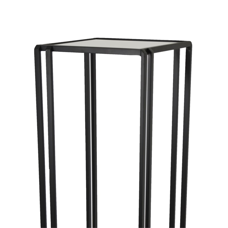 Benjara Buckley Plant Stand Table- Black Metal- Square Mirrored Top- 34 Inch