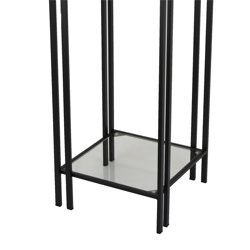 Benjara Buckley Plant Stand Table- Black Metal- Square Mirrored Top- 34 Inch