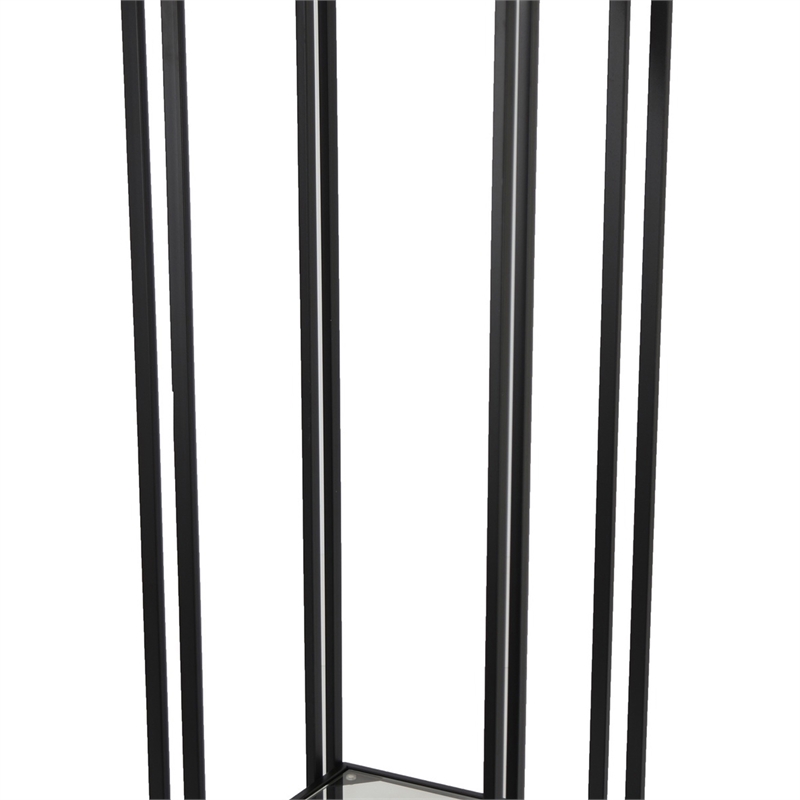 Benjara Buckley Plant Stand Table- Black Metal- Square Mirrored Top- 34 Inch